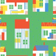 Adorable colorful country houses Vector seamless pattern