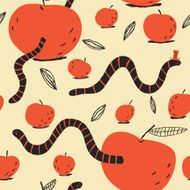 Funny worms like to eat apples Vector seamless pattern