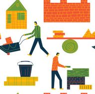 People on the building site Vector seamless background