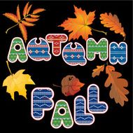 Set of isolated leafs and words AUTUMN FALL