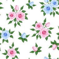 Seamless pattern with pink and blue roses Vector illustration