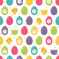 Easter seamless pattern with eggs and chickens