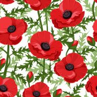 Seamless background with red poppies Vector illustration