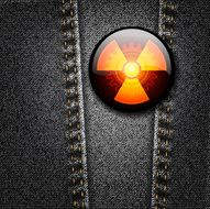 Radioactivity badge on black denim texture jacket vector