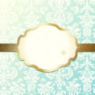 Golden frame banner with ornate wallpaper background