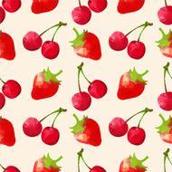 Seamless pattern with watercolor cherry and strawberry N2