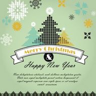 Mint green kitschy vintage Christmas greeting design with trees N3