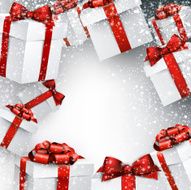 Christmas snowy background with gift boxes N2