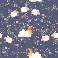 Seamless bedtime pattern with a cute sheep and sleepy moon N3