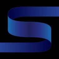 Blue fabric curved ribbon on black background N3