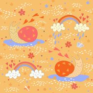 Seamless pattern with two cute snails N2