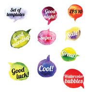Vector Watercolor Speach Bubbles Set of 10 pieces