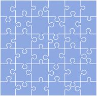 Puzzle template 36 pieces blue background vector