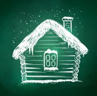 Chalkboard drawing of winter house N2