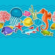 Marine life sticker seamless pattern with sea animals N2