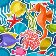 Marine life sticker seamless pattern with sea animals N3