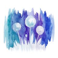 Watercolor blue drawing abstract flowers