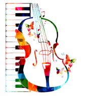 Colorful violoncello design with butterflies N2