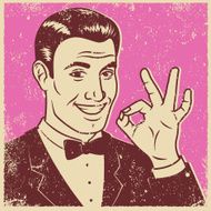 Retro Screen Print Man Giving OK sign