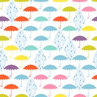 Seamless pattern with colored umbrellas and rain