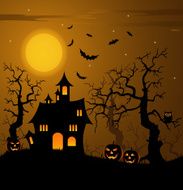 Halloween haunted castle with bats background
