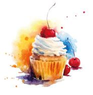 Hand painted watercolor cherry muffin Vector illustration N2