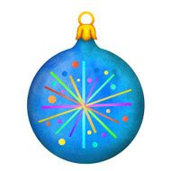 Watercolor Christmas ball with fireworks isolated