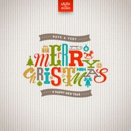 Multicolored Christmas type design on a knitted white background
