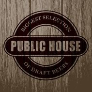 Vintage Public House Label on Aged Wood