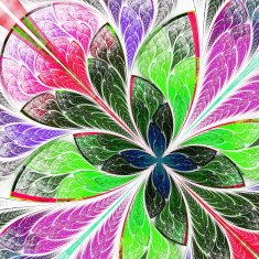 Beautiful multicolor fractal flower in stained glass style N3