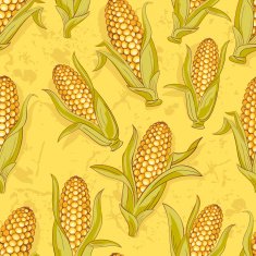 Corn Crop With Leave Drawing Seamless Pattern Tile Yellow Background