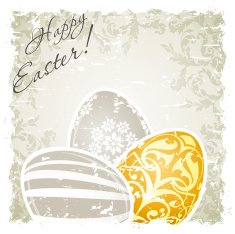 Grungy Easter Background with Decorated Eggs N7