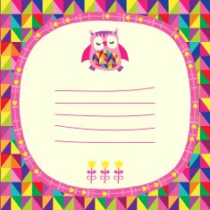 Owls doodle frame and triangles seamless background N2