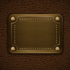 Metal badge on brown leather background N2