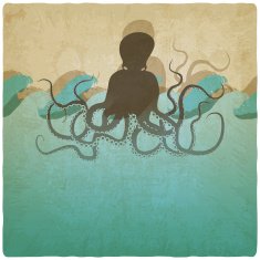 Vintage marine background with octopus N2