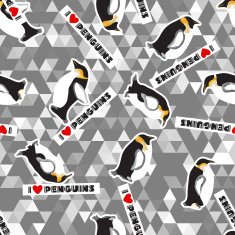 Seamless texture with penguins and a triangular design Grey background