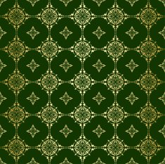 green seamless pattern with golden tracery