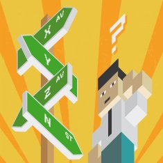 Four directions road street sign and businessman