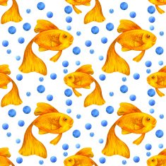 Watercolor seamless pattern with fishes and the bubbles