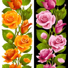 Vector yellow and pink rose vertical seamless pattern