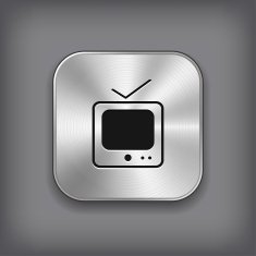 TV icon - vector metal app button