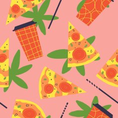 Very delicious pattern with pizza and coke