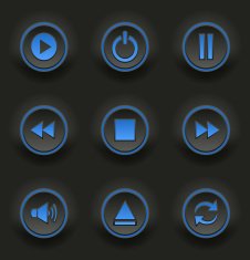 Blue round buttons for web player