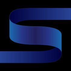 Blue fabric curved ribbon on black background N3