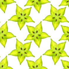 Watercolor seamless pattern with slice fruits carambola