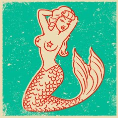 Retro Screen Print Tattoo Style Mermaid
