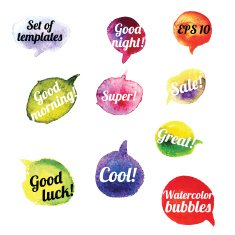 Vector Watercolor Speach Bubbles Set of 10 pieces