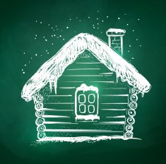 Chalkboard drawing of winter house N2