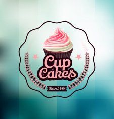 Pink cupcake with label over polygonal background N2
