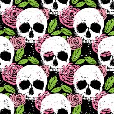 Colorful seamless background with skull leaf and rose N2